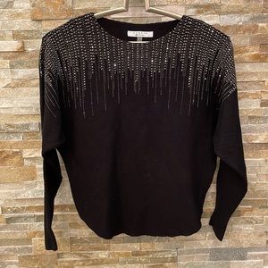 Long sleeve black rhinestone sweater